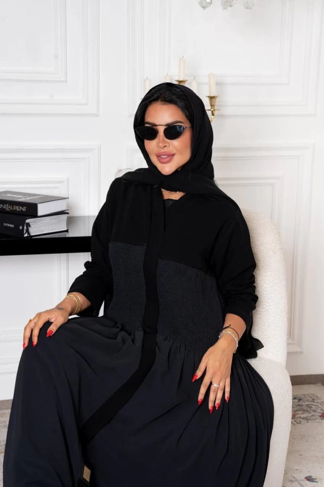 عباية كريب سوداء IB134 أسود