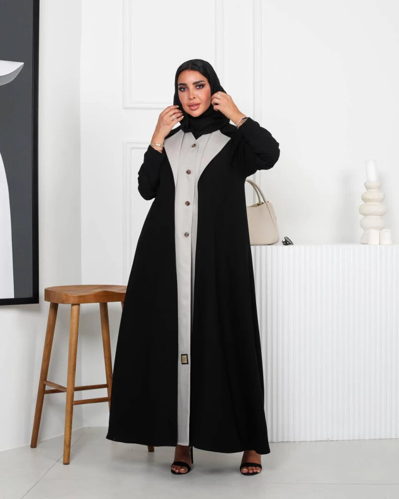 عباية بليزر كريب أسود وبيج IB210 