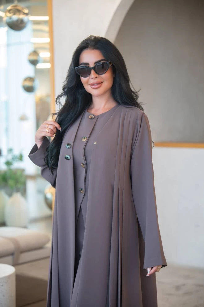 عباية كريب القهوة مع طيات C:IB324 قهوة 