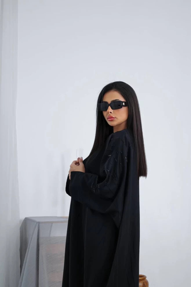 Silk Crepe Abaya with Hand Doubt IB160 Black (Free size)