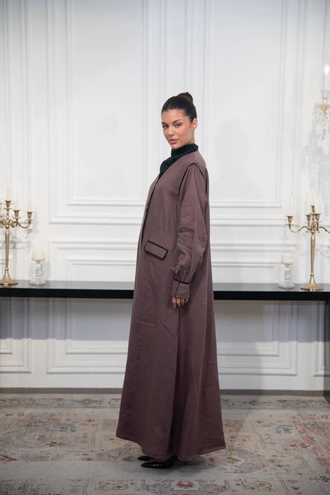 عباية من الكتان باللون القهوة C:IB328 لون القهوة 