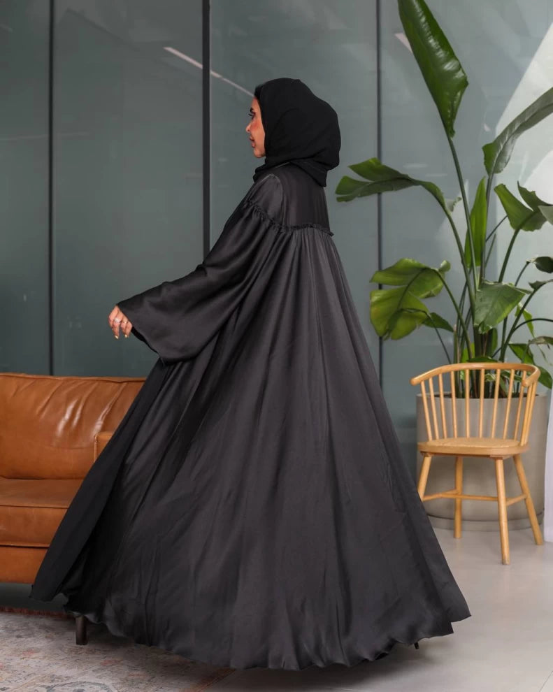 Black Silk Crepe Abaya C:175 (Free size)