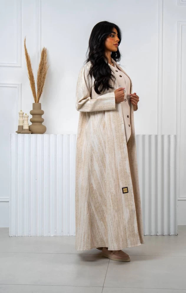 Linen Jacquard Abaya Beige IB236