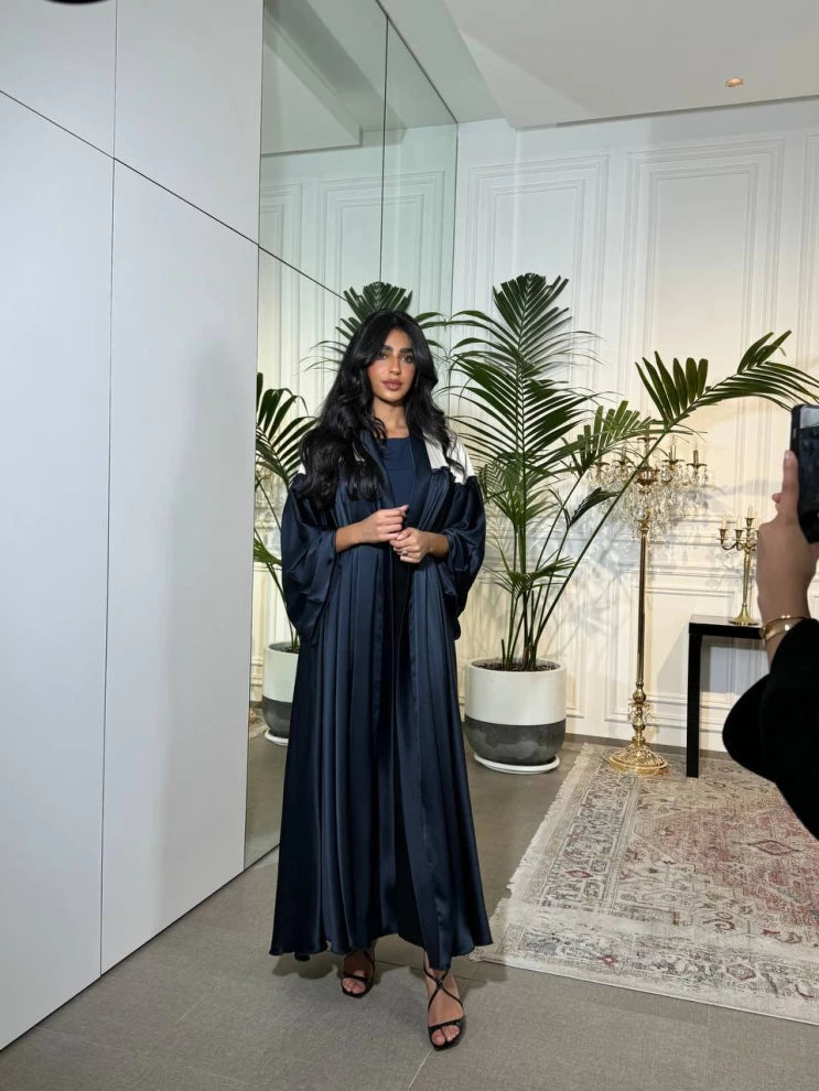 Free Size Abaya With Raw Silk Crepe IB175 Blue (Free size)