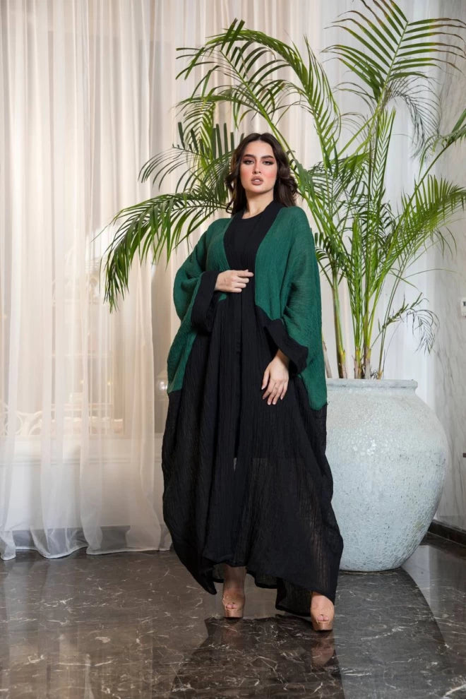 Linen Abaya in two colors black and green IB202 (Free size)