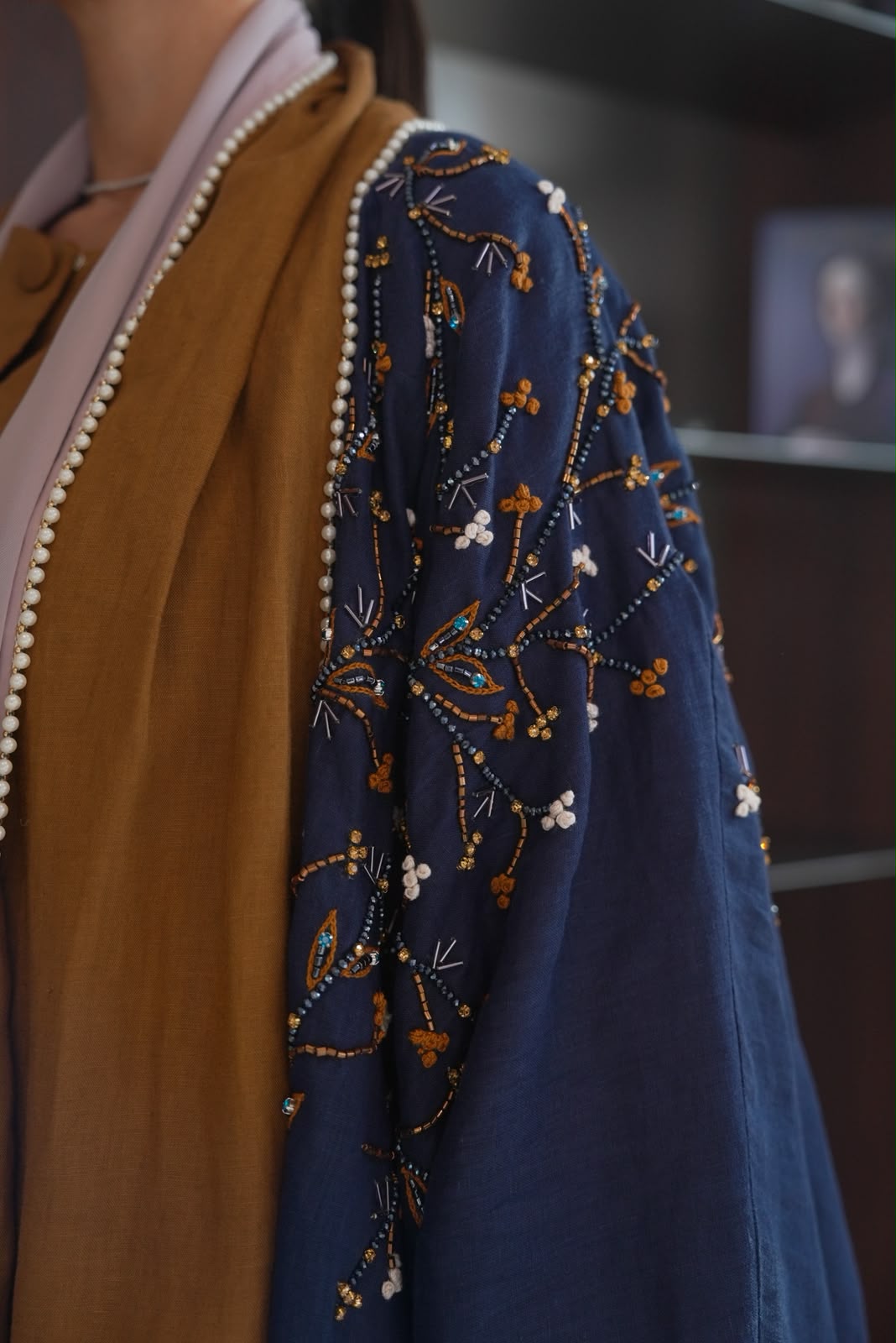 navy blue linen bisht abaya.C:437