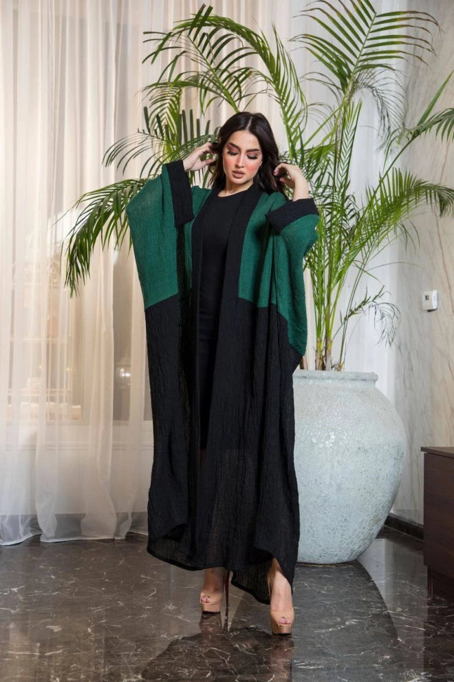 Linen Abaya in two colors black and green IB202 (Free size)