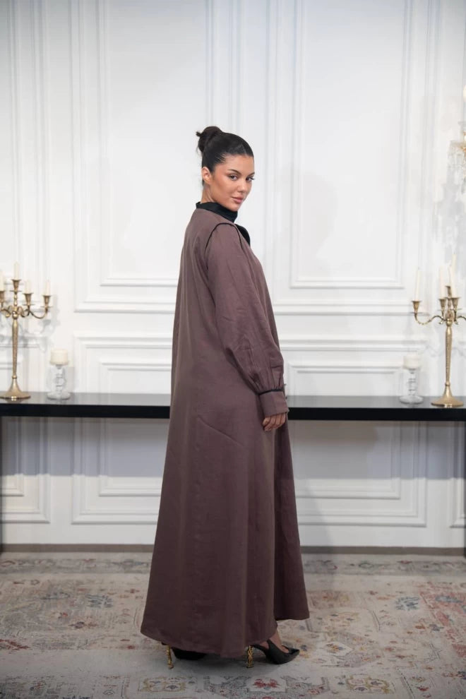 عباية من الكتان باللون القهوة C:IB328 لون القهوة 