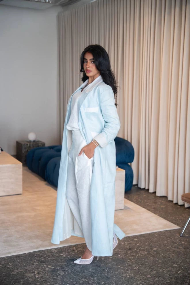 سترة زرقاء سماوية مصنوعة من الكتان الطبيعي C:IB330 