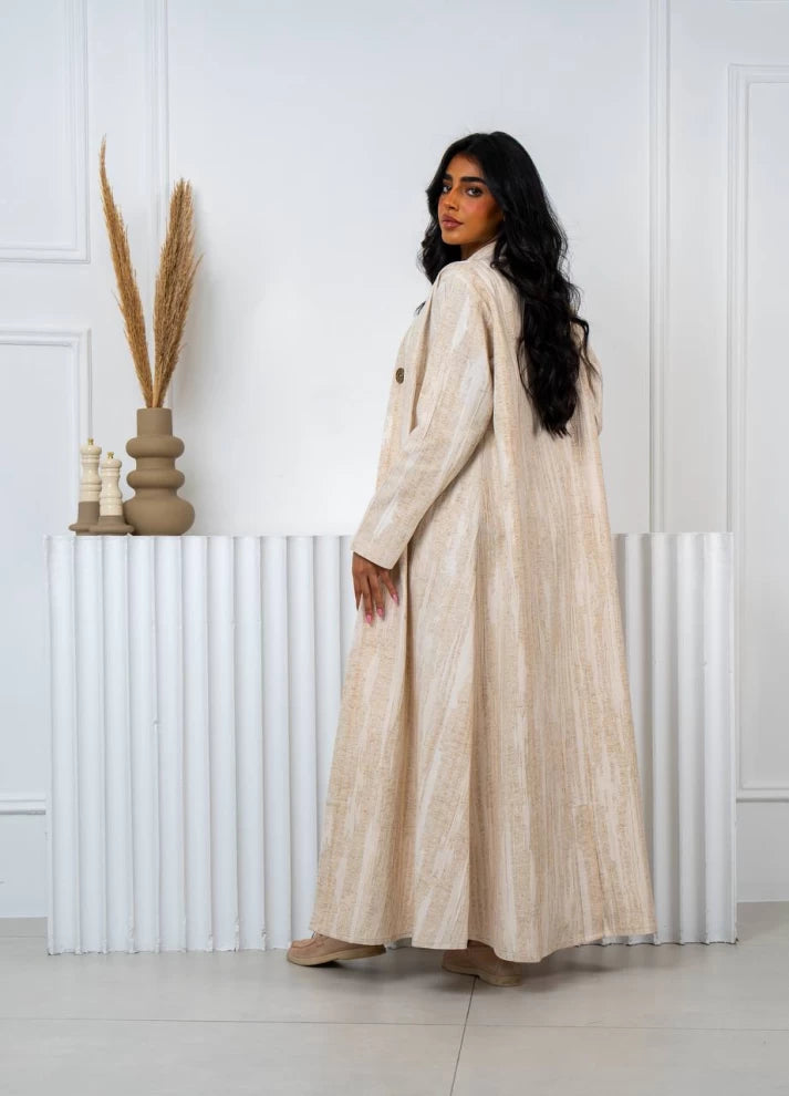 Linen Jacquard Abaya Beige IB236