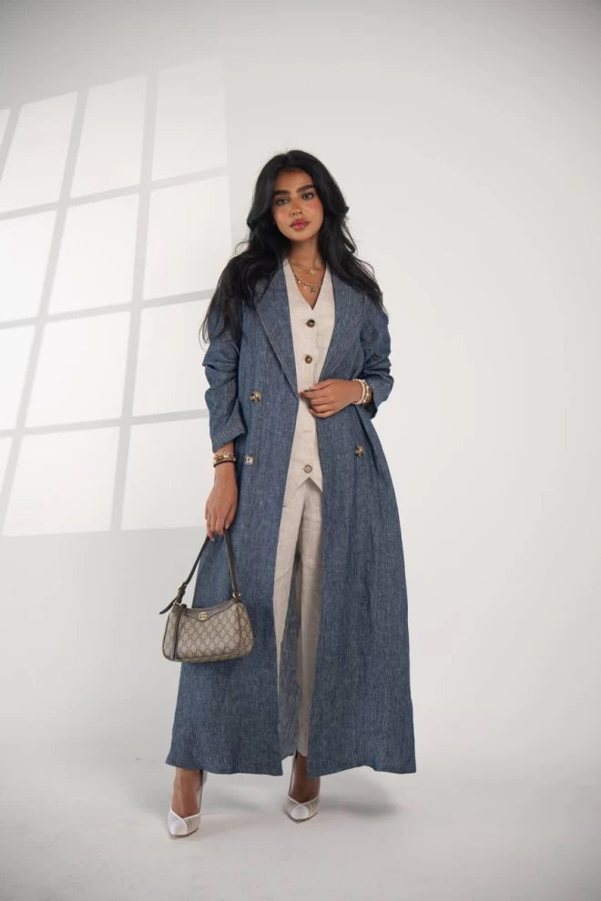 عباية بليزر من الكتان الطبيعي باللون الأزرق، IB135 أزرق 