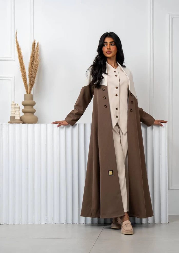 Abaya Blazer Brown With Beige IB235