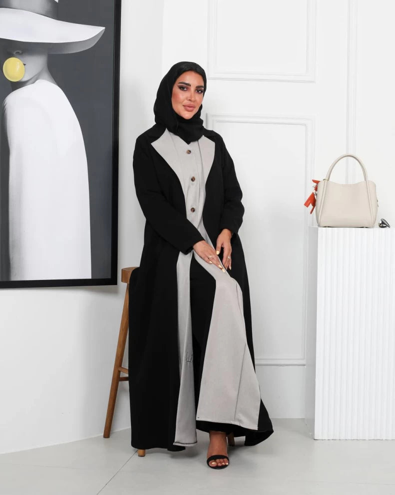 عباية بليزر كريب أسود وبيج IB210 