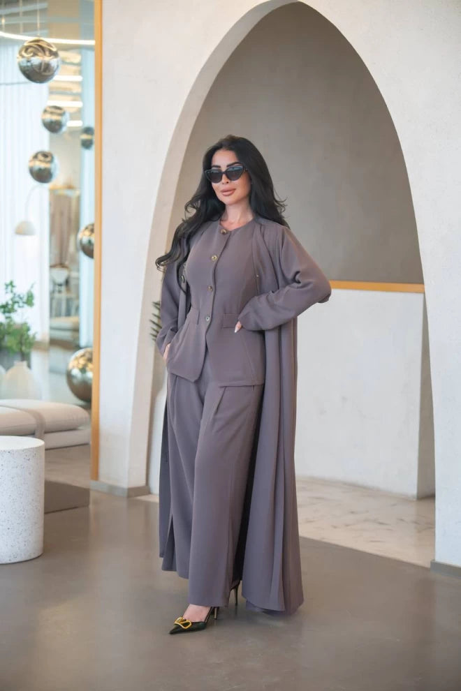 عباية كريب القهوة مع طيات C:IB324 قهوة 