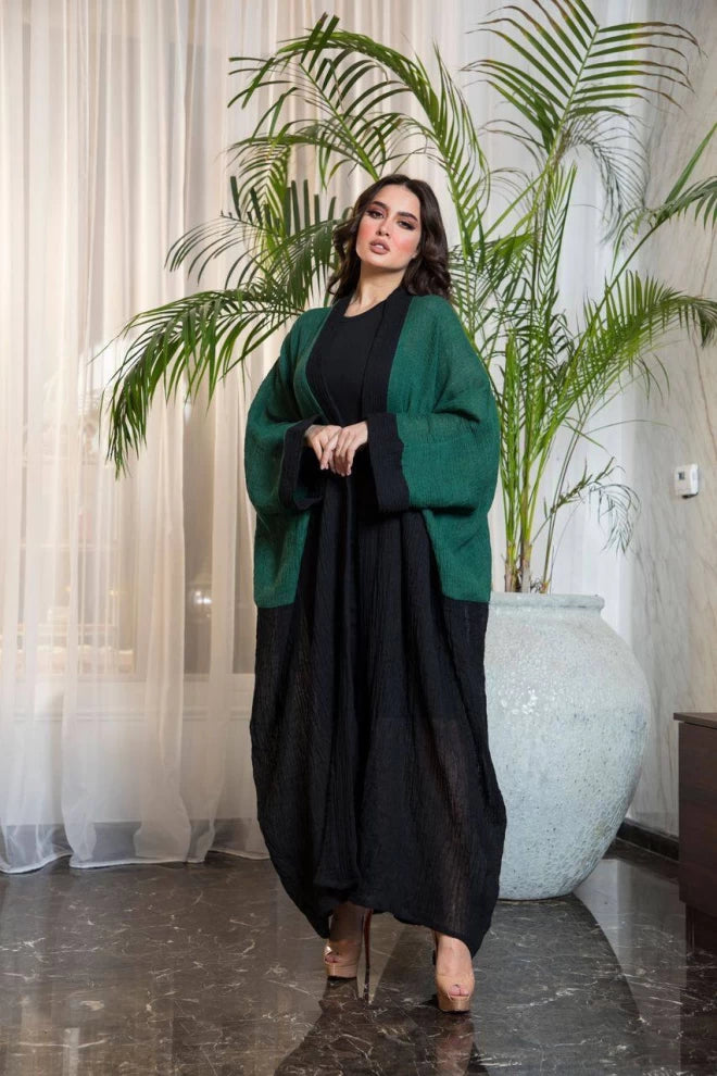 Linen Abaya in two colors black and green IB202 (Free size)