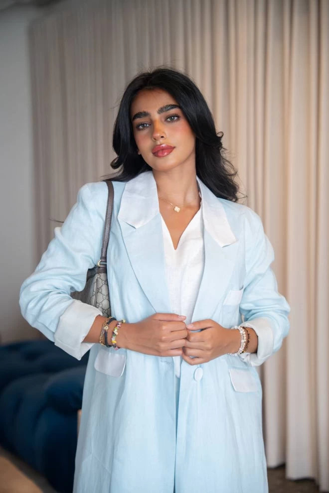 سترة زرقاء سماوية مصنوعة من الكتان الطبيعي C:IB330 