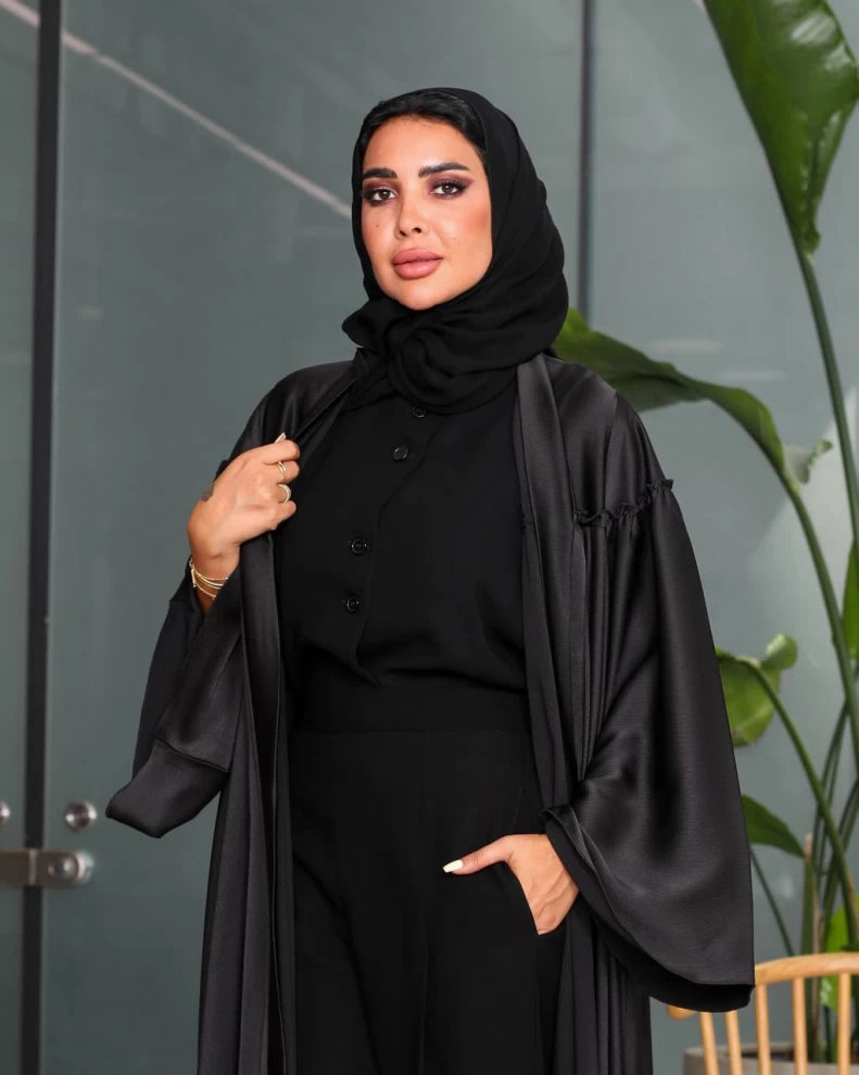 Black Silk Crepe Abaya C:175 (Free size)