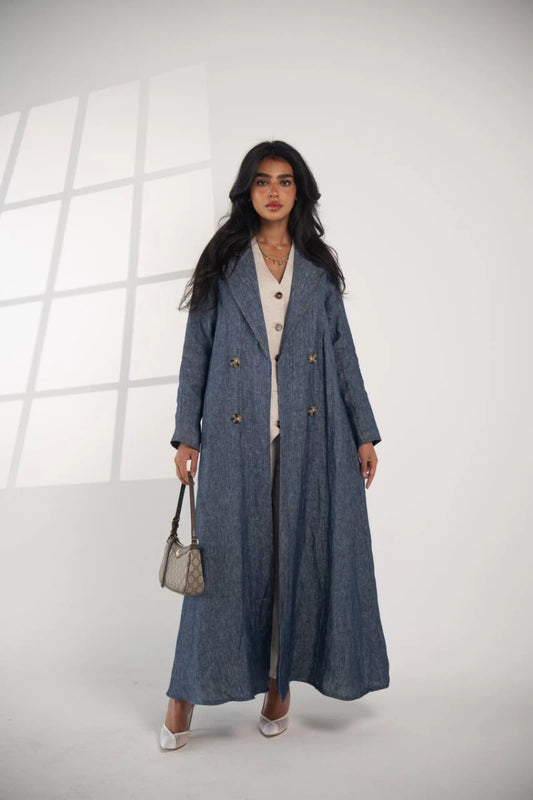 عباية بليزر من الكتان الطبيعي باللون الأزرق، IB135 أزرق 