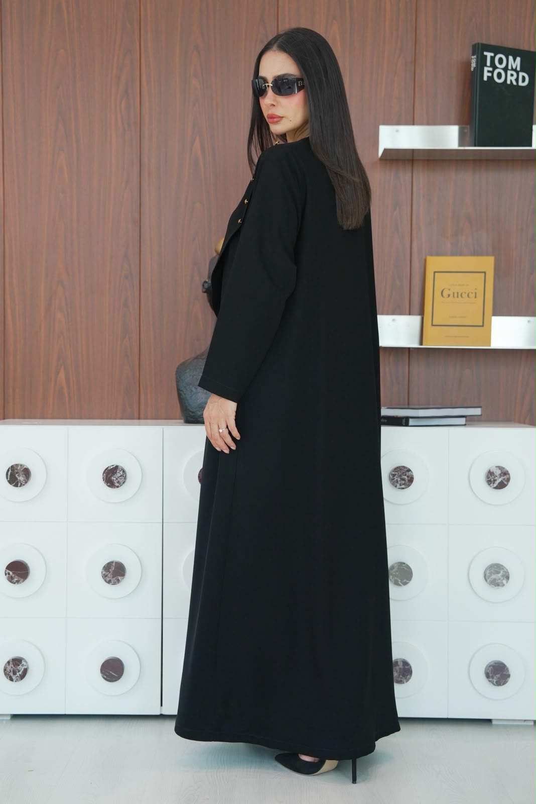 Black crepe blazer abaya. C:429