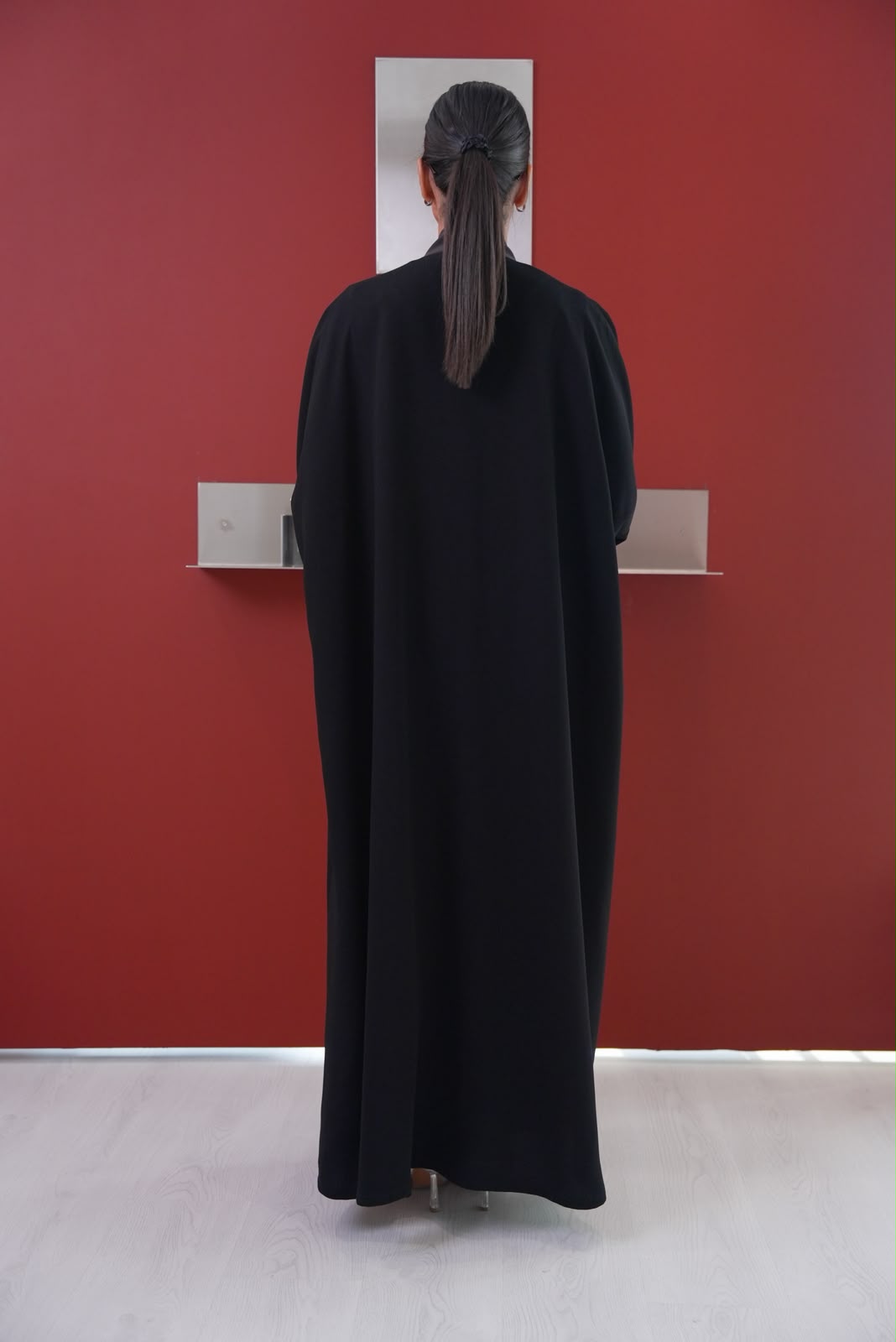 Black crepe abaya, free size.C:432