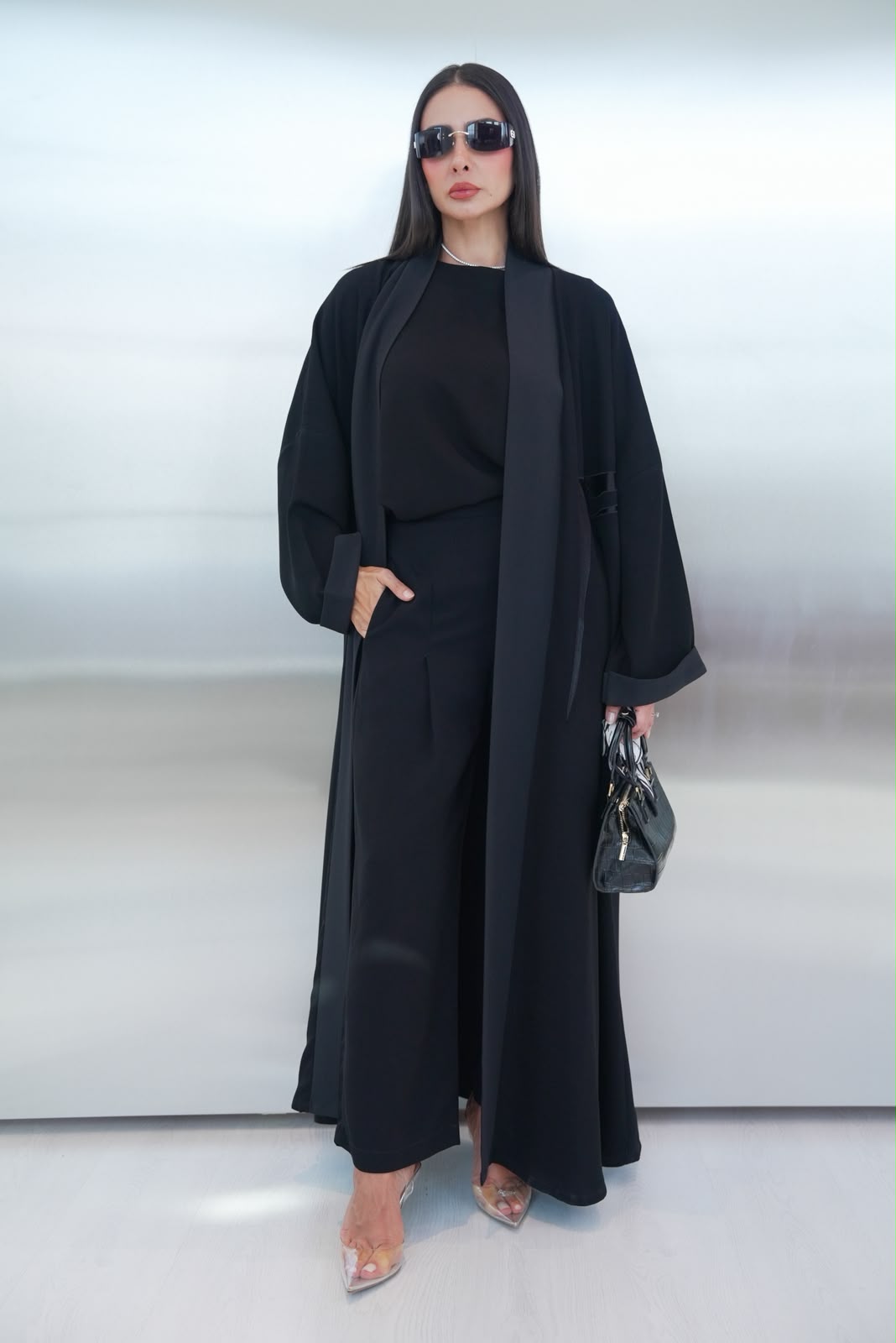 Black crepe abaya, free size.C:432