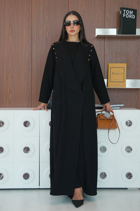 Black crepe blazer abaya. C:429