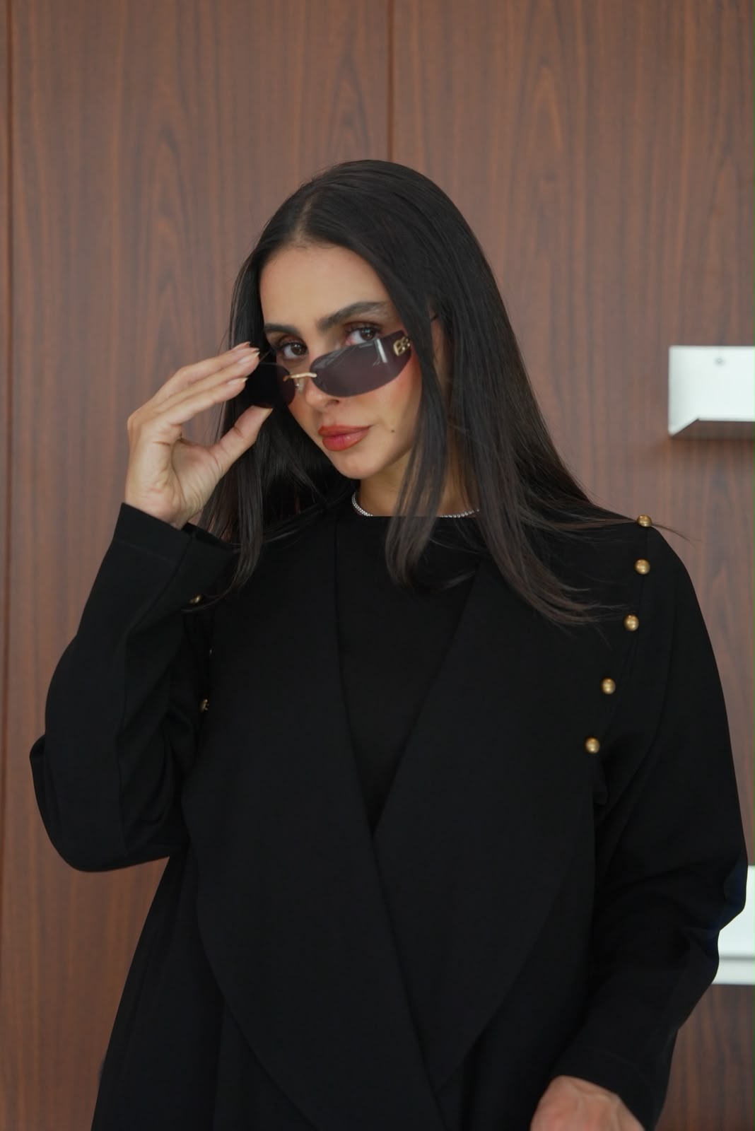 Black crepe blazer abaya. C:429