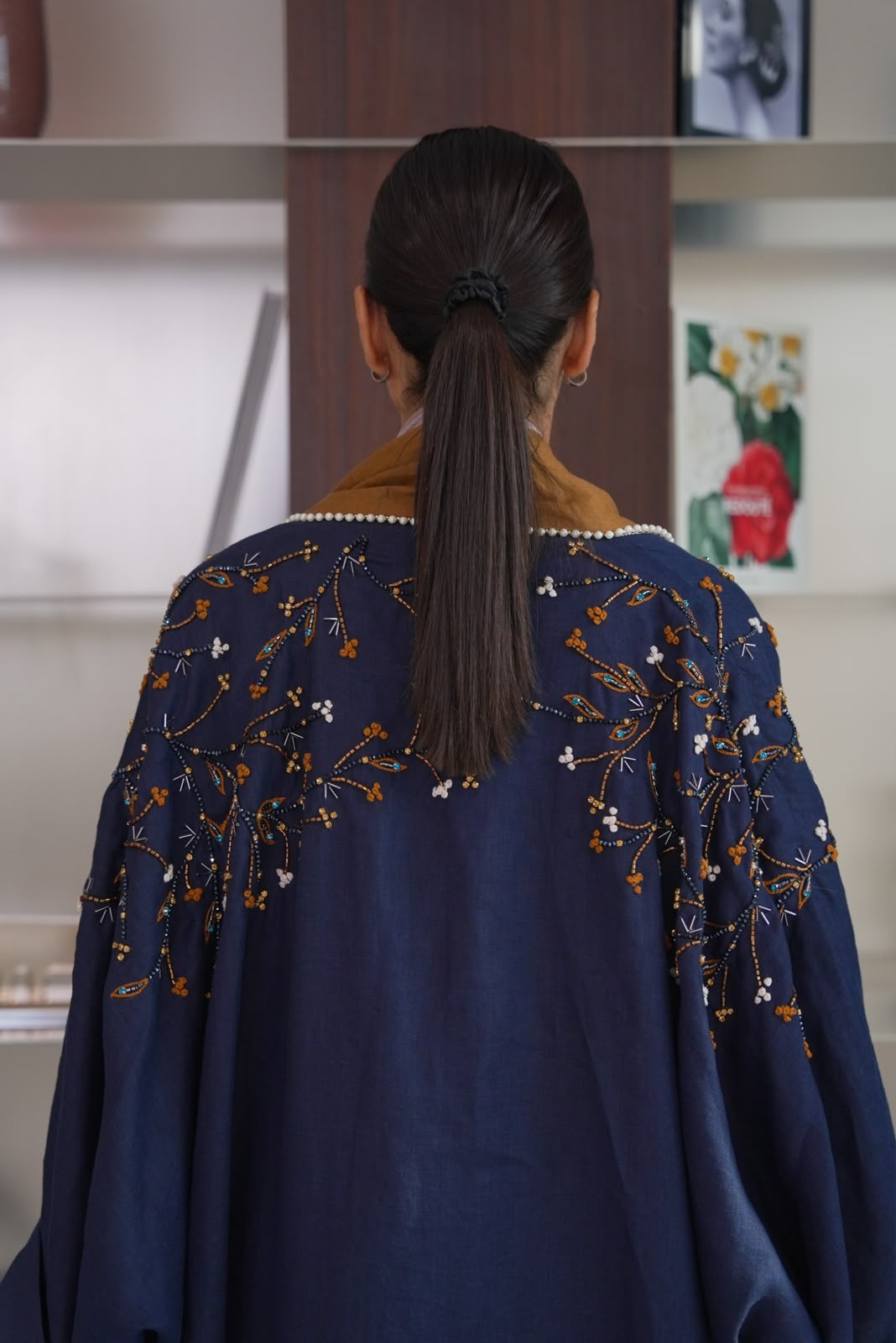 navy blue linen bisht abaya.C:437