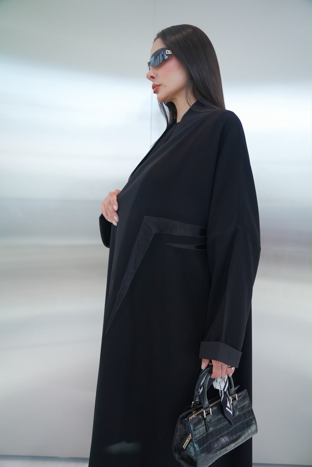 Black crepe abaya, free size.C:432