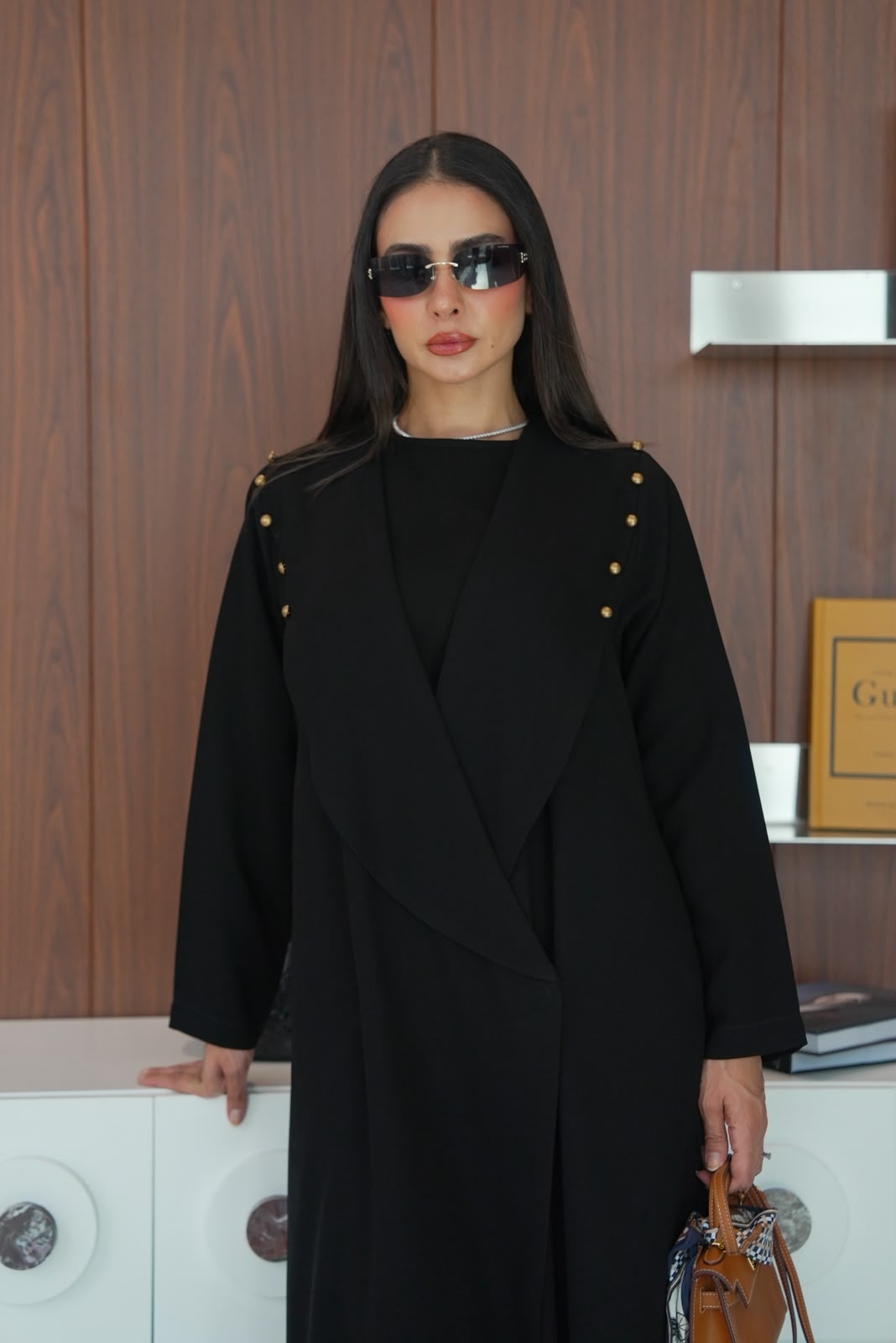 Black crepe blazer abaya. C:429