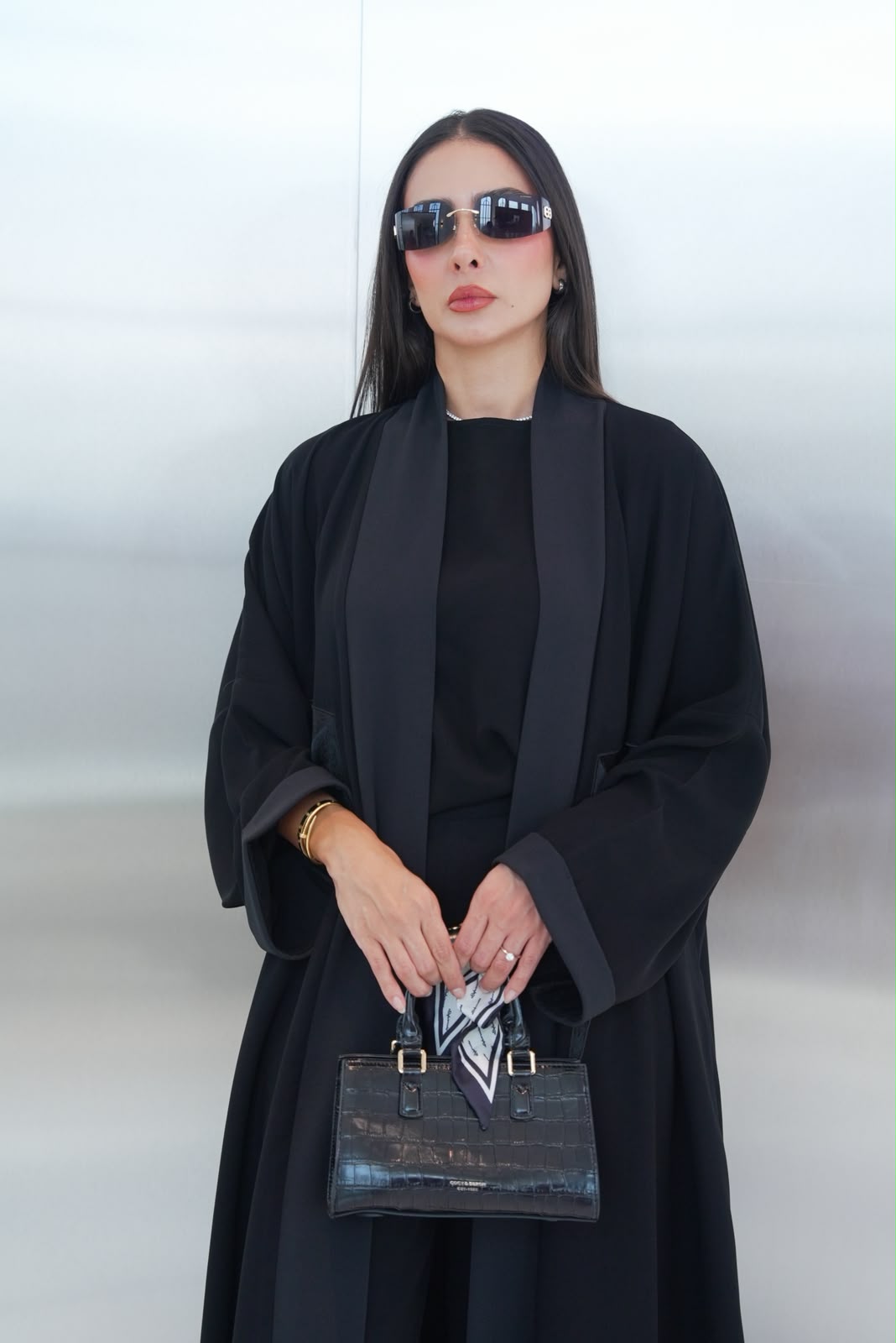 Black crepe abaya, free size.C:432