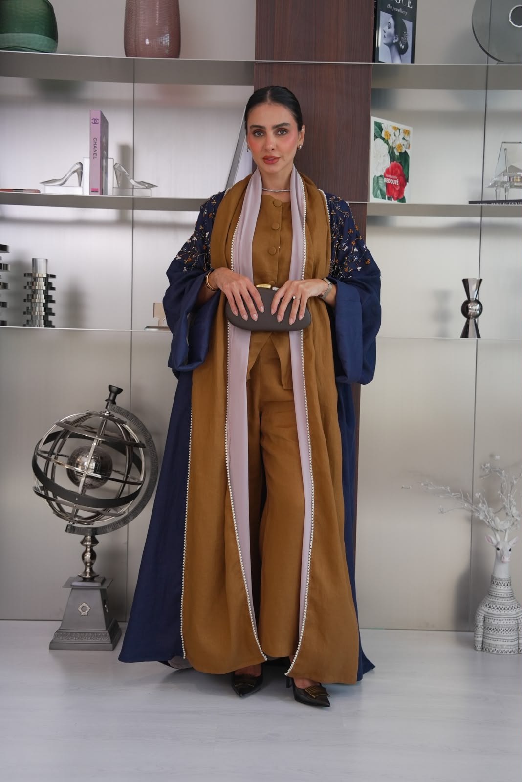 navy blue linen bisht abaya.C:437