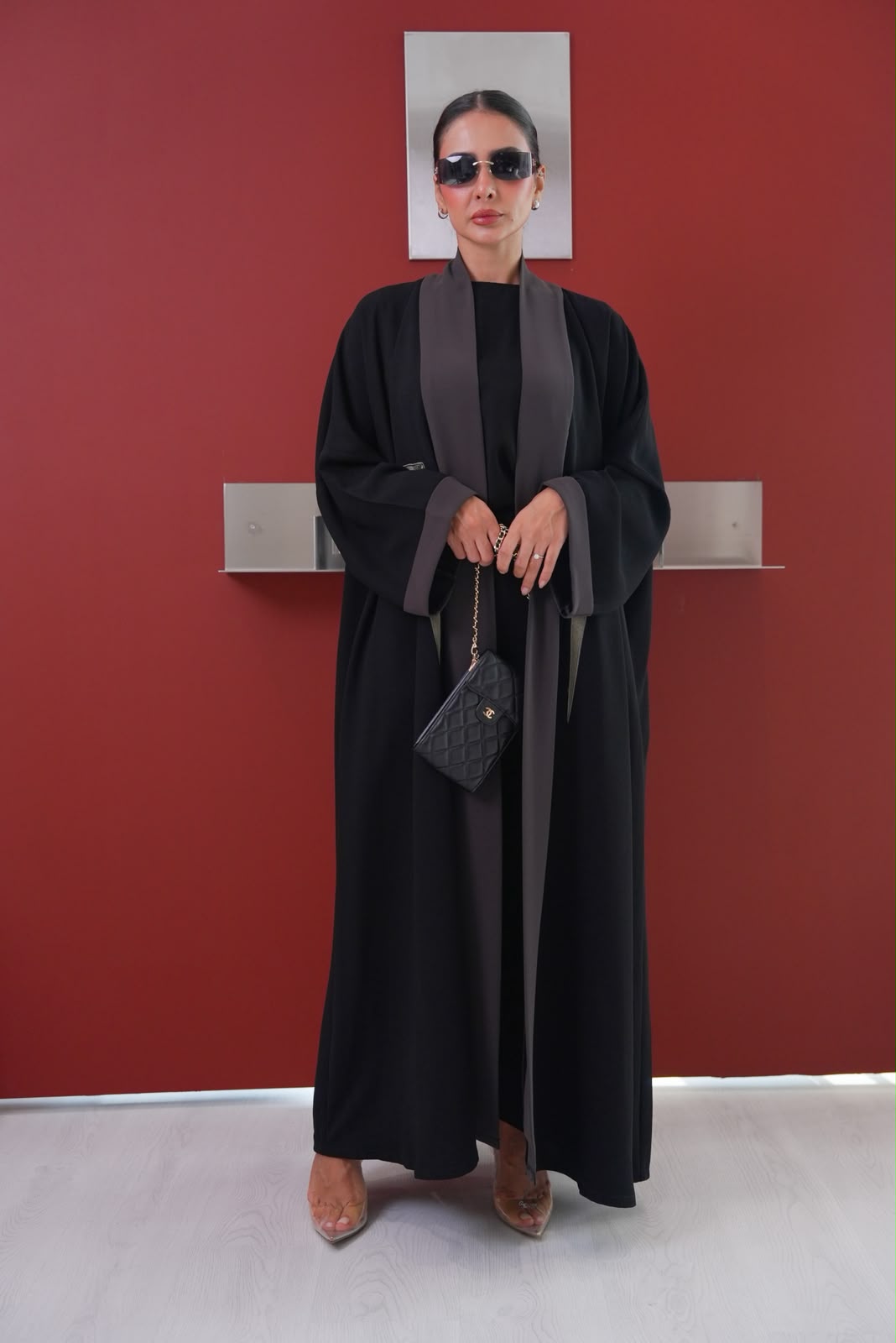 Black crepe abaya, free size.C:432