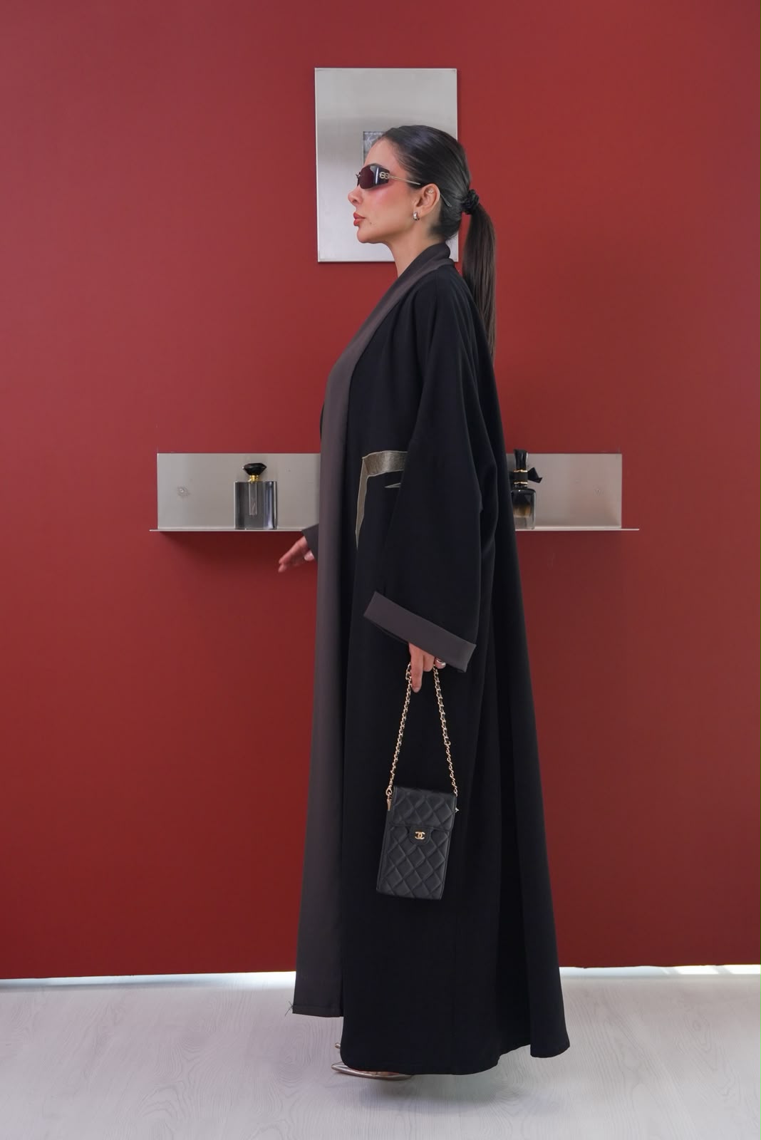 Black crepe abaya, free size.C:432