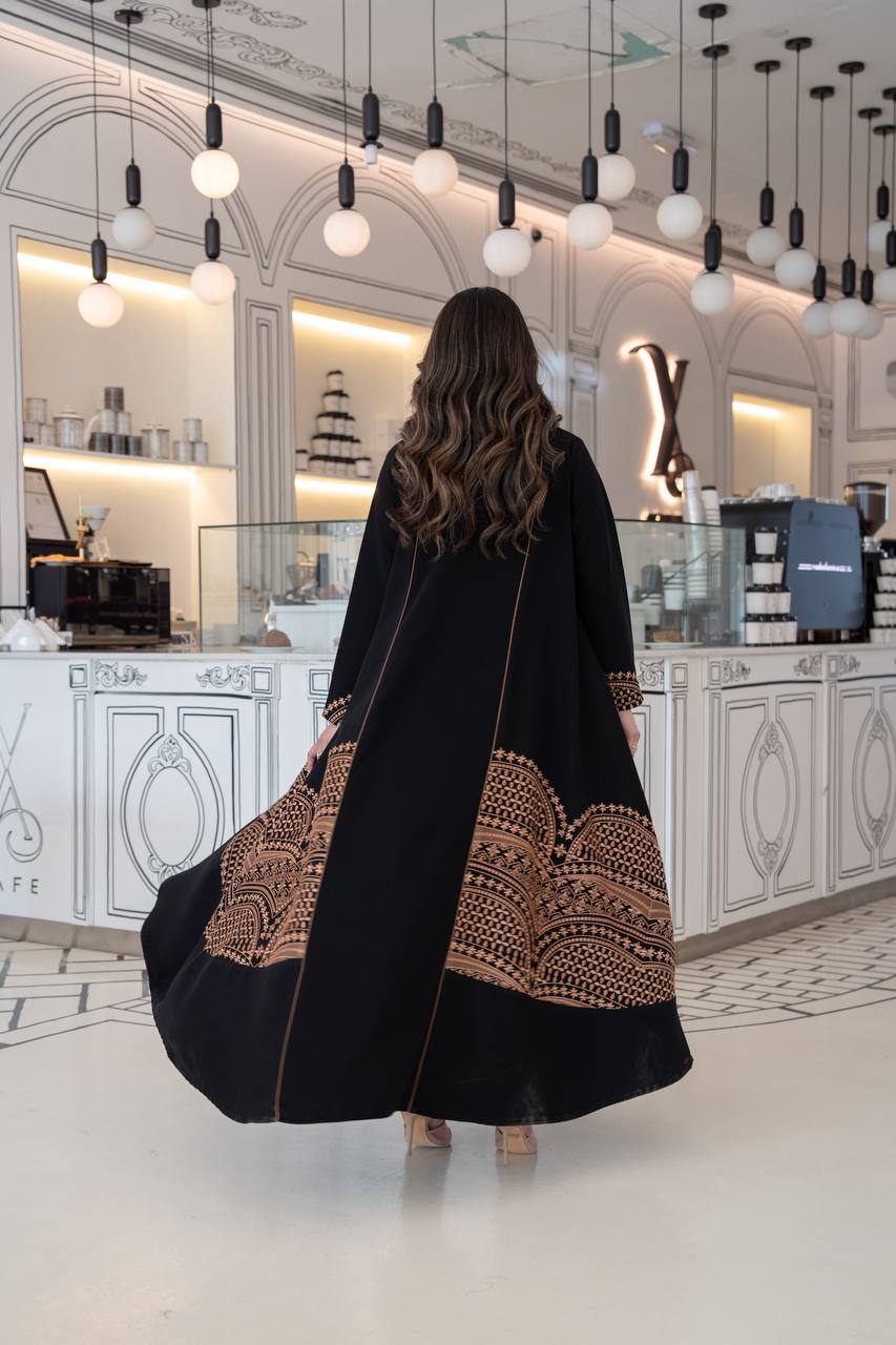 Black crepe abaya with embroidery. C:384
