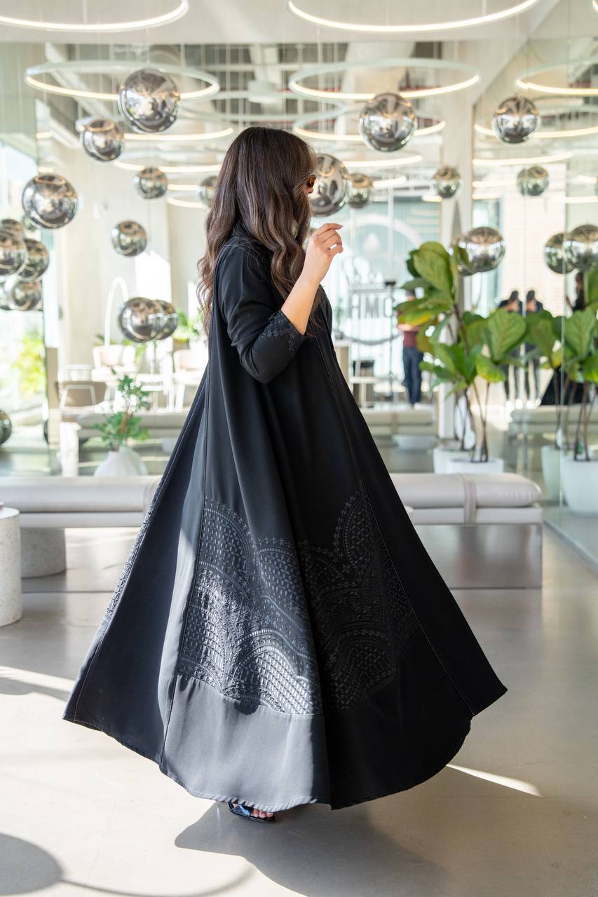 Black crepe abaya with embroidery. C:384