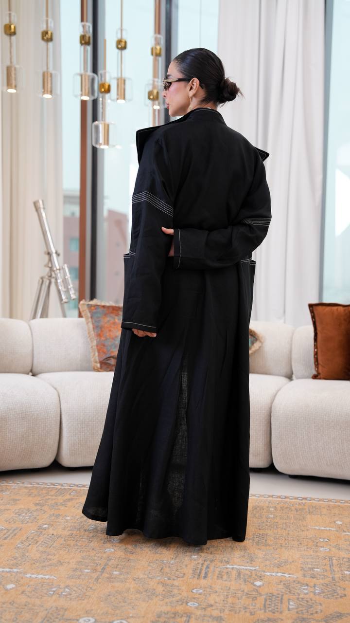 Black linen blazer abaya.C:399