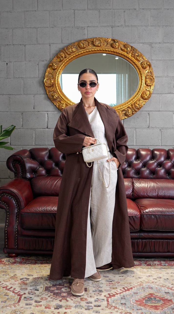 Brown linen trench coat. C:393