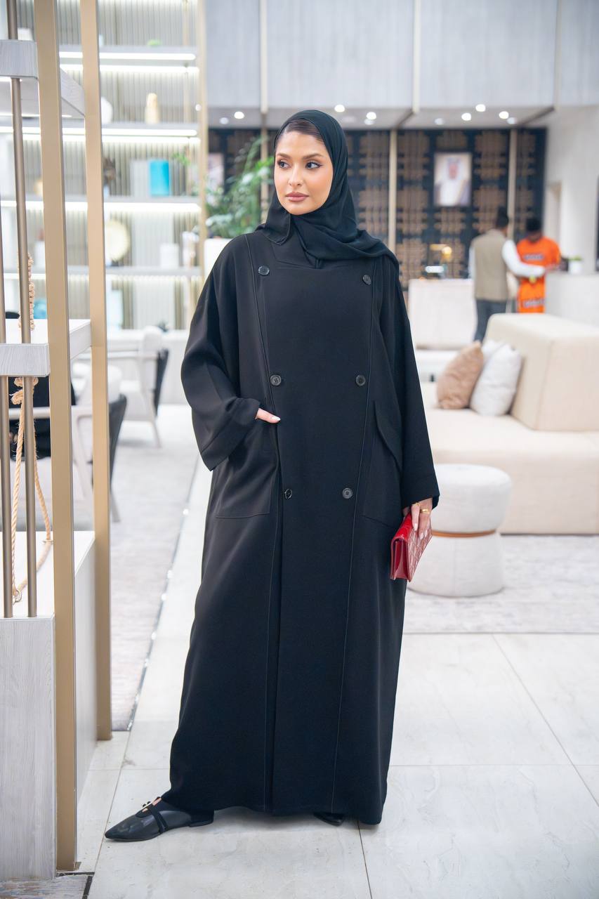 عباية فري سايز، كريب باللون الاسود C:IB357