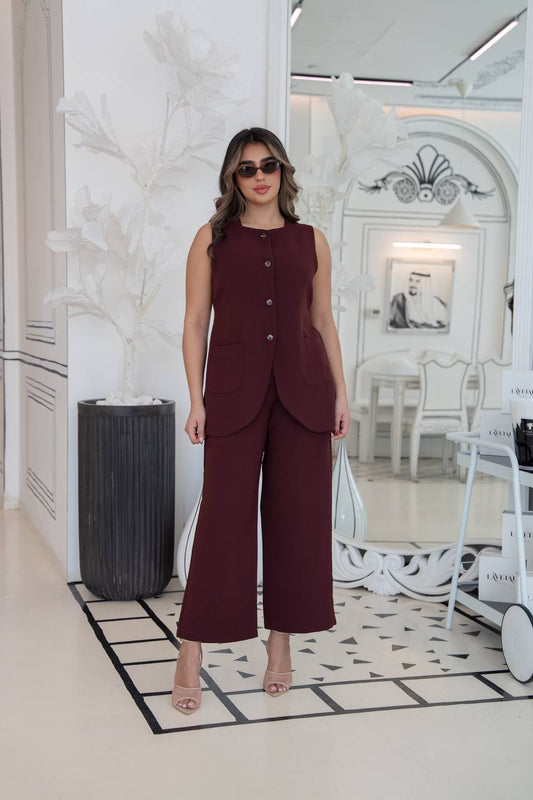 طقم فيست مع بنطلون كريب باللون العنابي . C:1101 burgundy