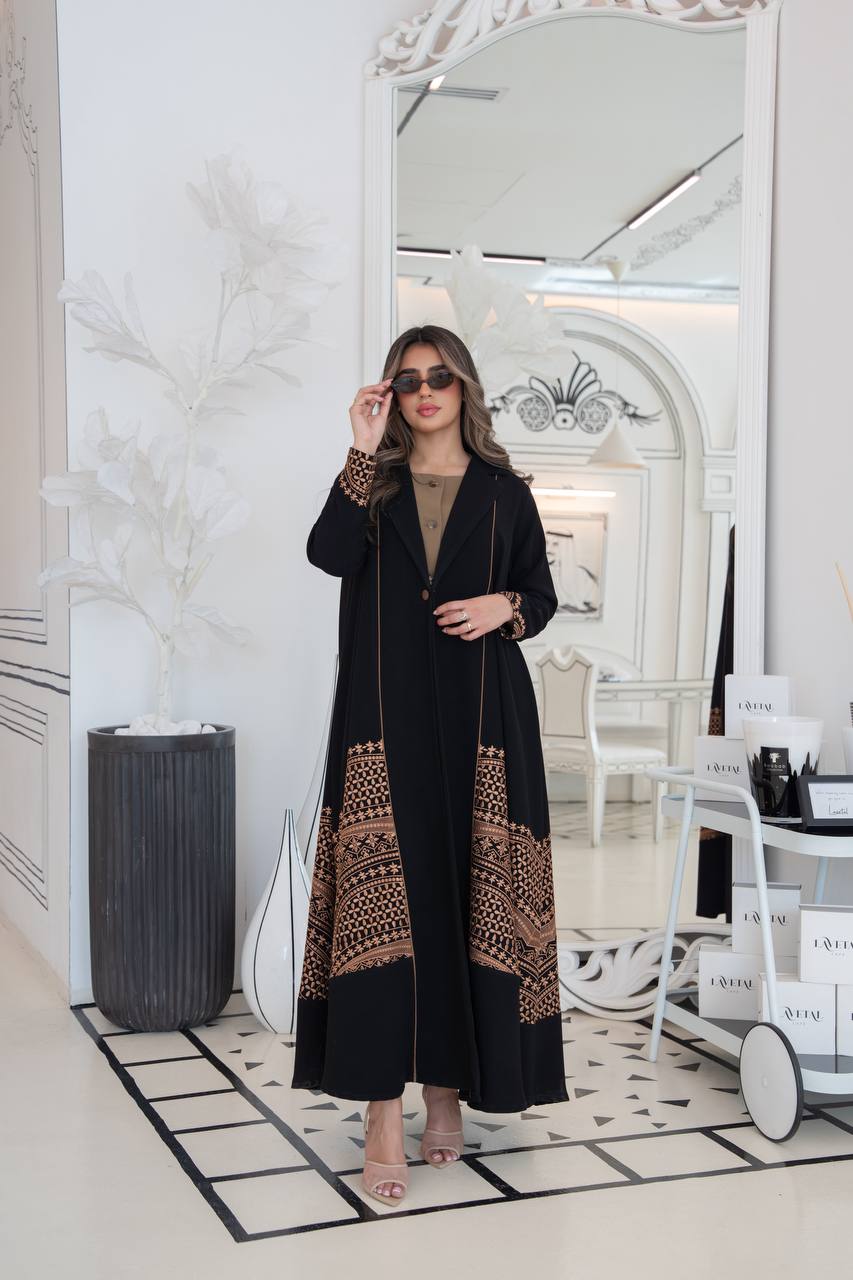 Black crepe abaya with embroidery. C:384
