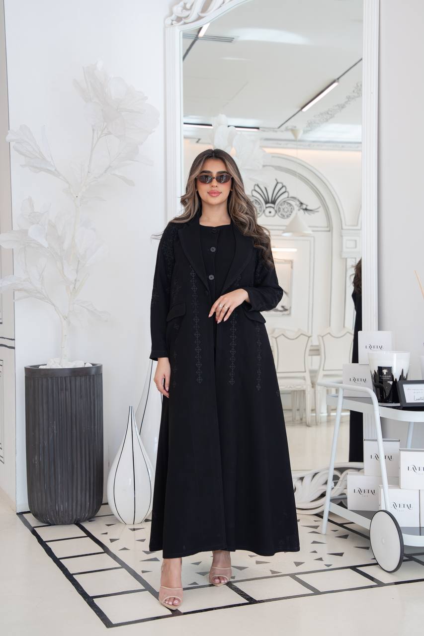 Black crepe abaya with embroidery. C:383 black
