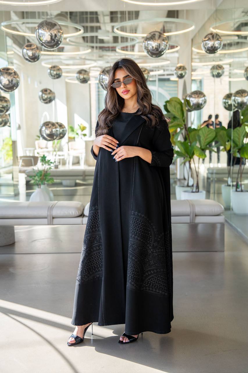 Black crepe abaya with embroidery. C:384