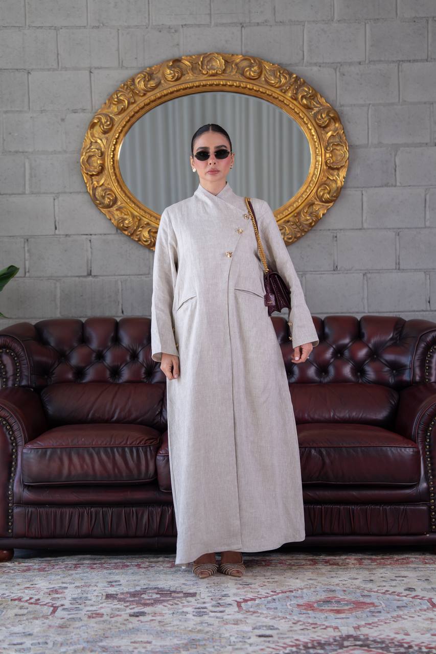Beige Linen Trench Coat.C:393