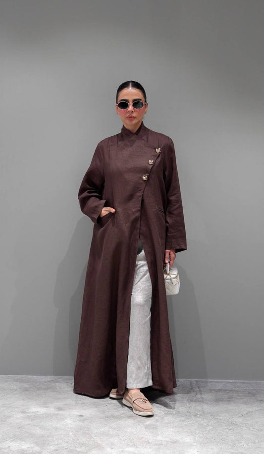 Brown linen trench coat. C:393