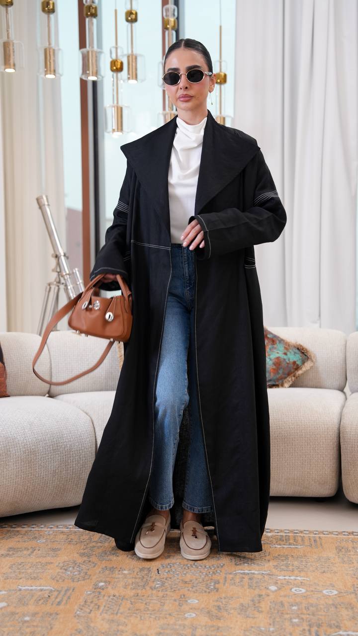 Black linen blazer abaya.C:399