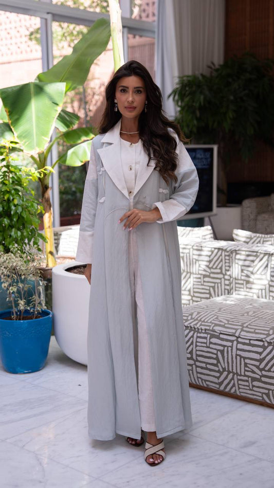 Linen blazer abaya with pleats on the sides.C:411