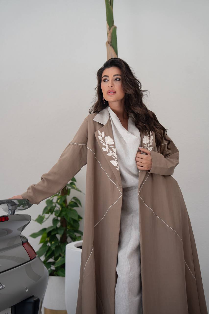 Light brown linen blazer abaya.C:417