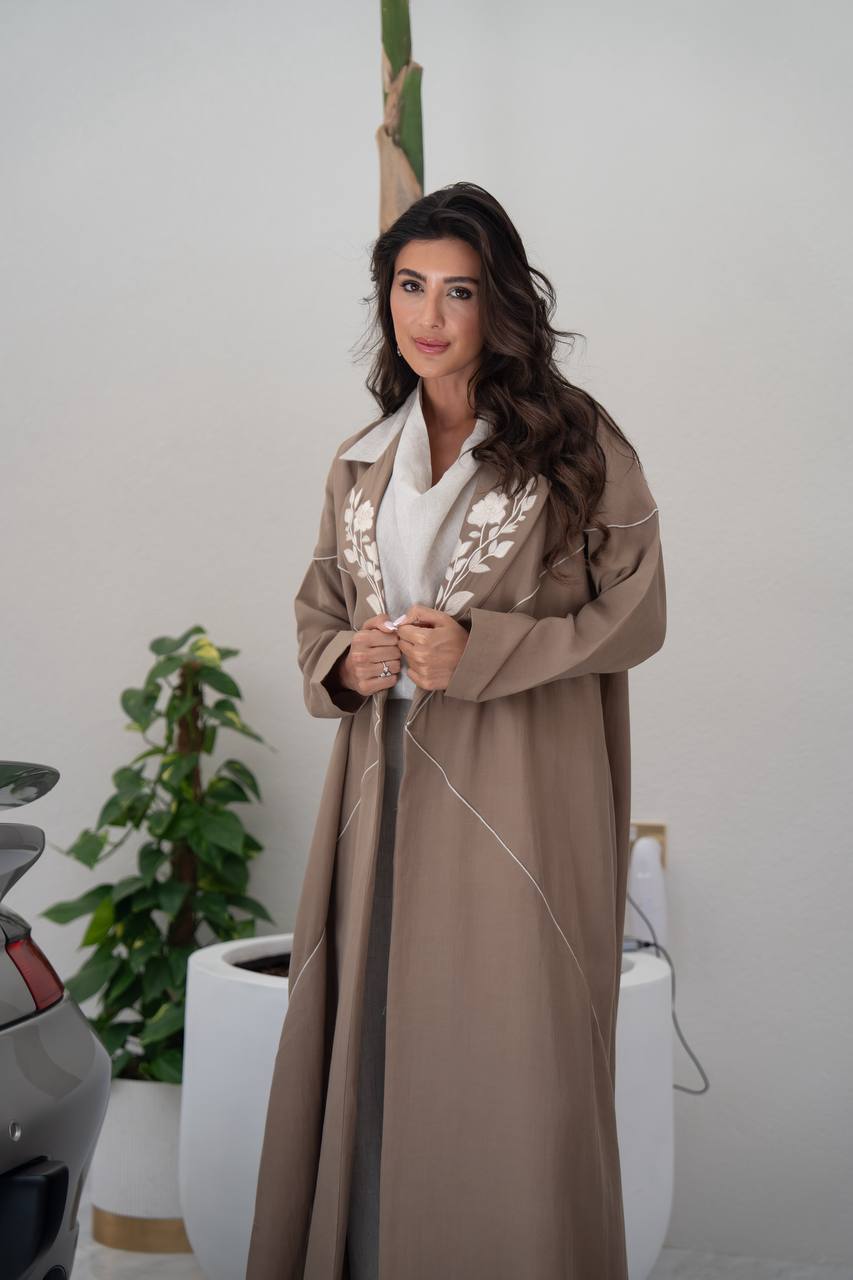 Light brown linen blazer abaya.C:417
