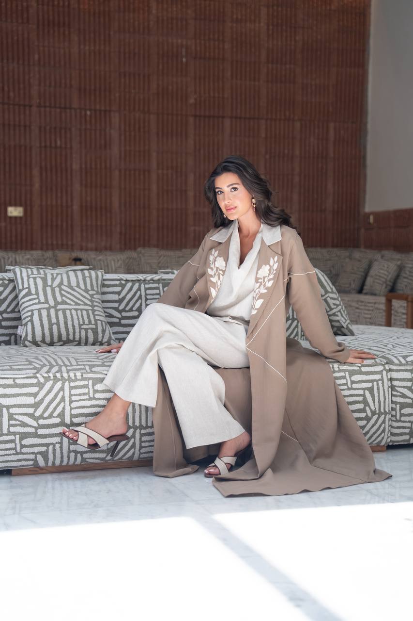Light brown linen blazer abaya.C:417